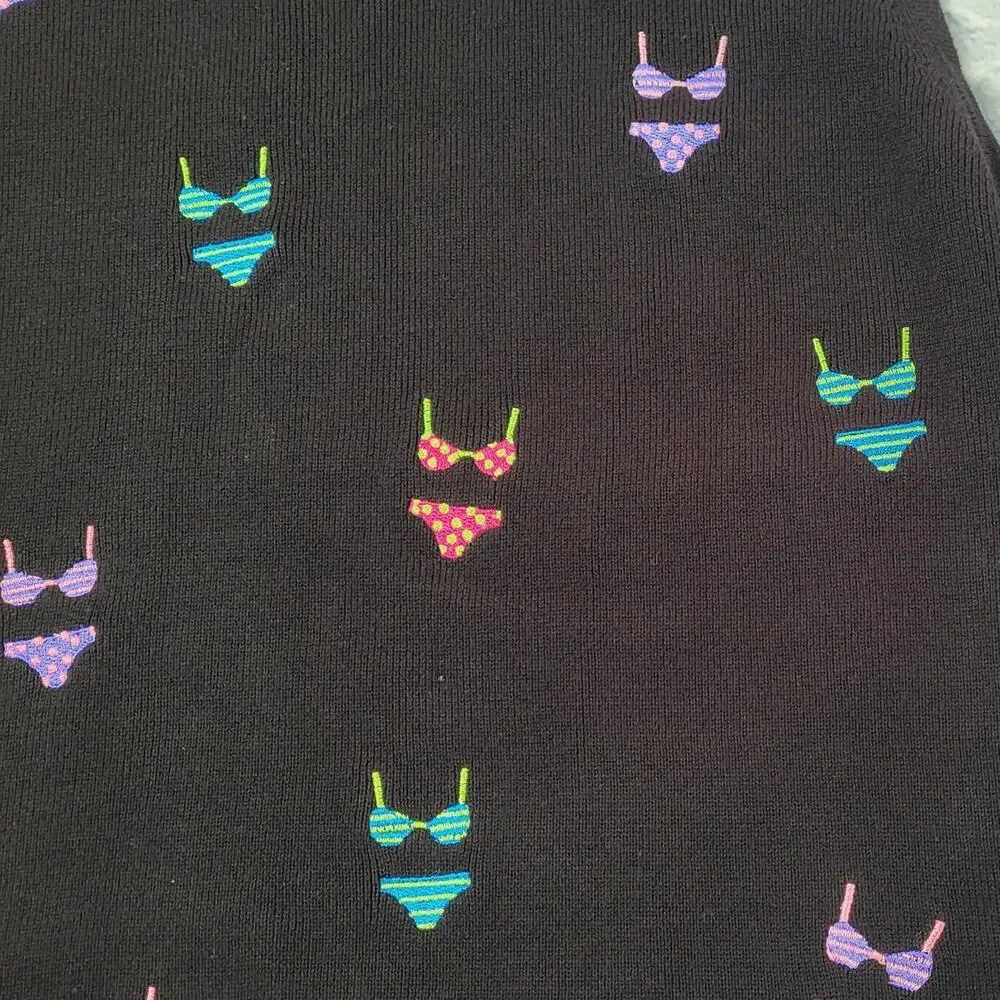 Alexandra Bartlett Black Sleeveless Multicolor Embroidered Bikini Sweater Large
